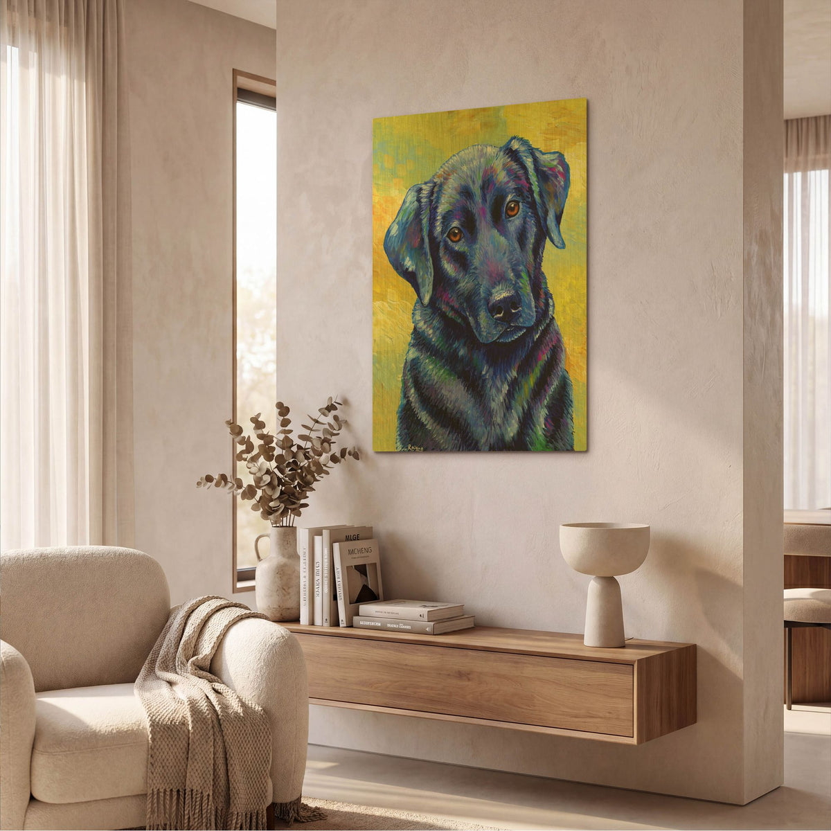 'Black Labrador Retriever' By Rebecca Wang Art Gold Metal Wall Art