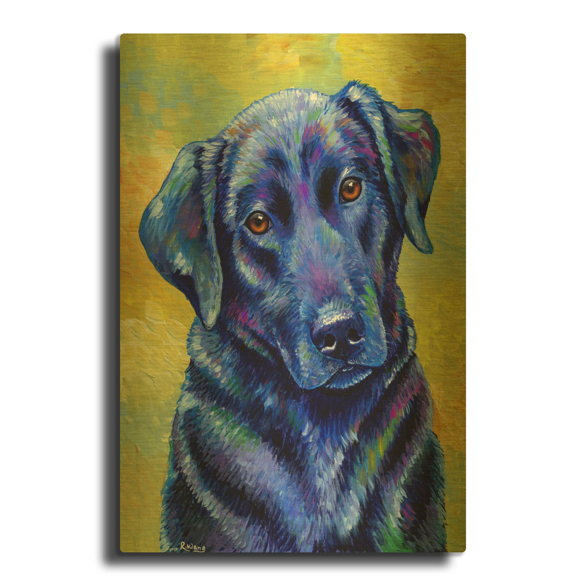 'Black Labrador Retriever' By Rebecca Wang Art Gold Metal Wall Art