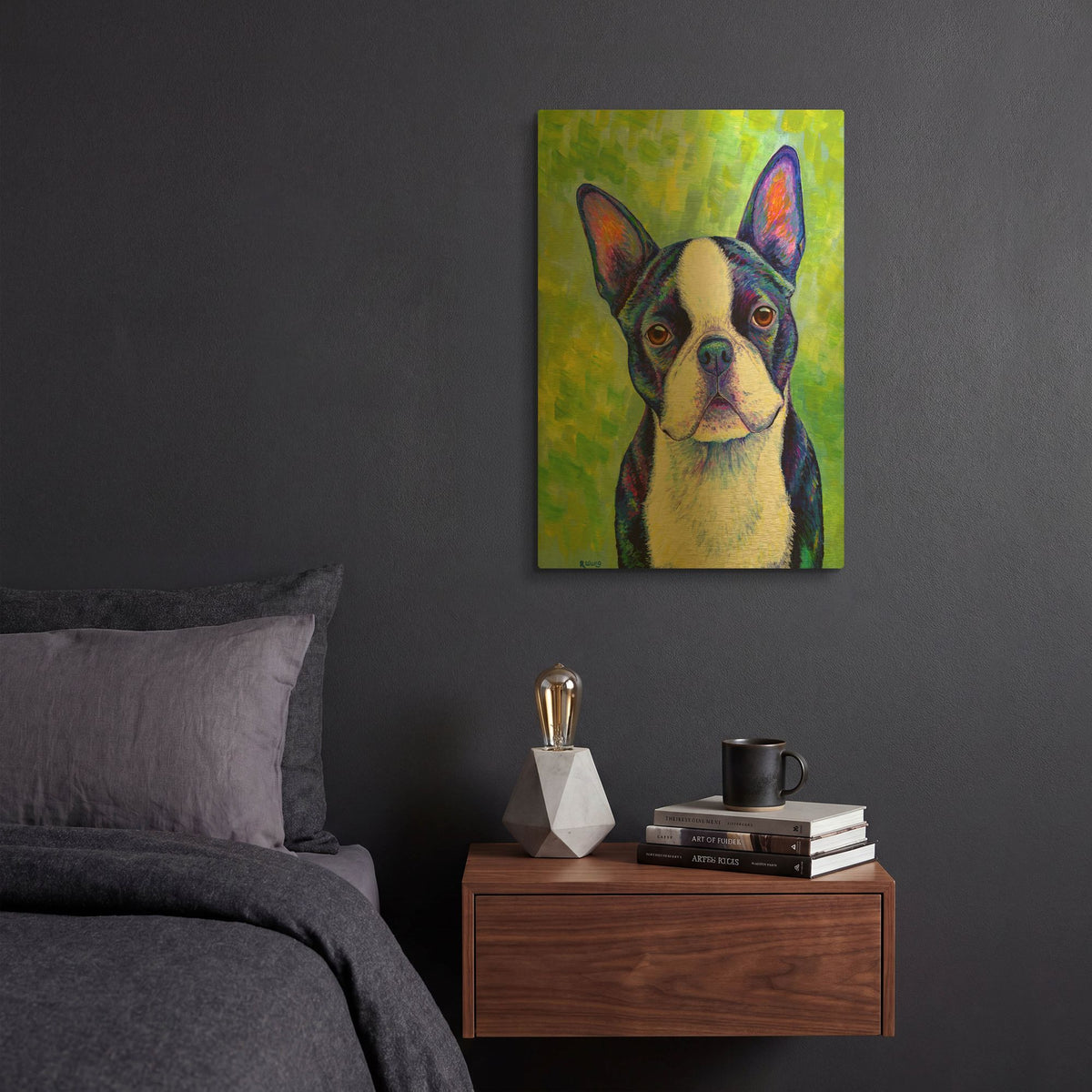 'Boston Terrier' By Rebecca Wang Art Gold Metal Wall Art