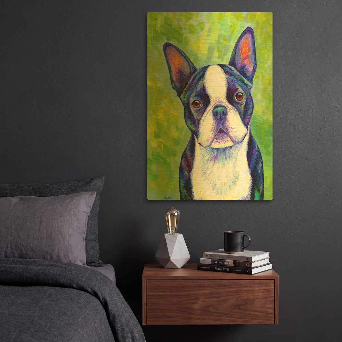 'Boston Terrier' By Rebecca Wang Art Gold Metal Wall Art