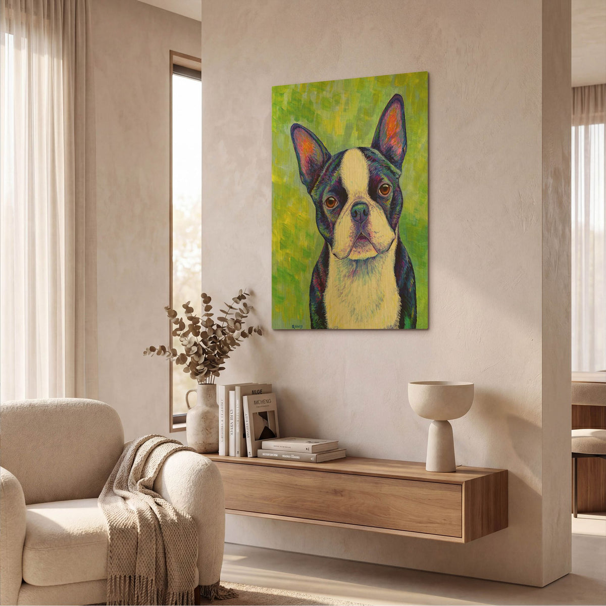 'Boston Terrier' By Rebecca Wang Art Gold Metal Wall Art