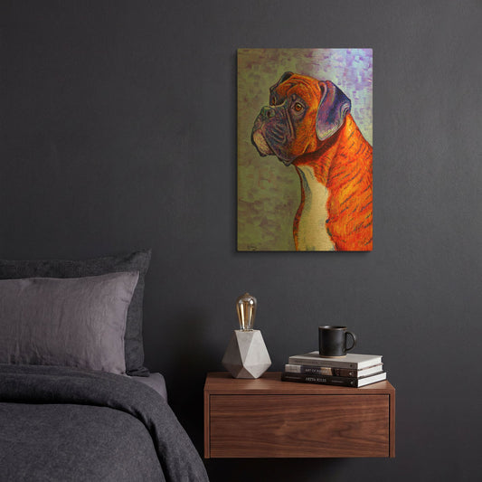 'Brindle Boxer Dog' By Rebecca Wang Art Gold Metal Wall Art