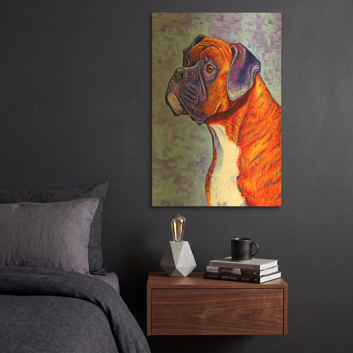 'Brindle Boxer Dog' By Rebecca Wang Art Gold Metal Wall Art