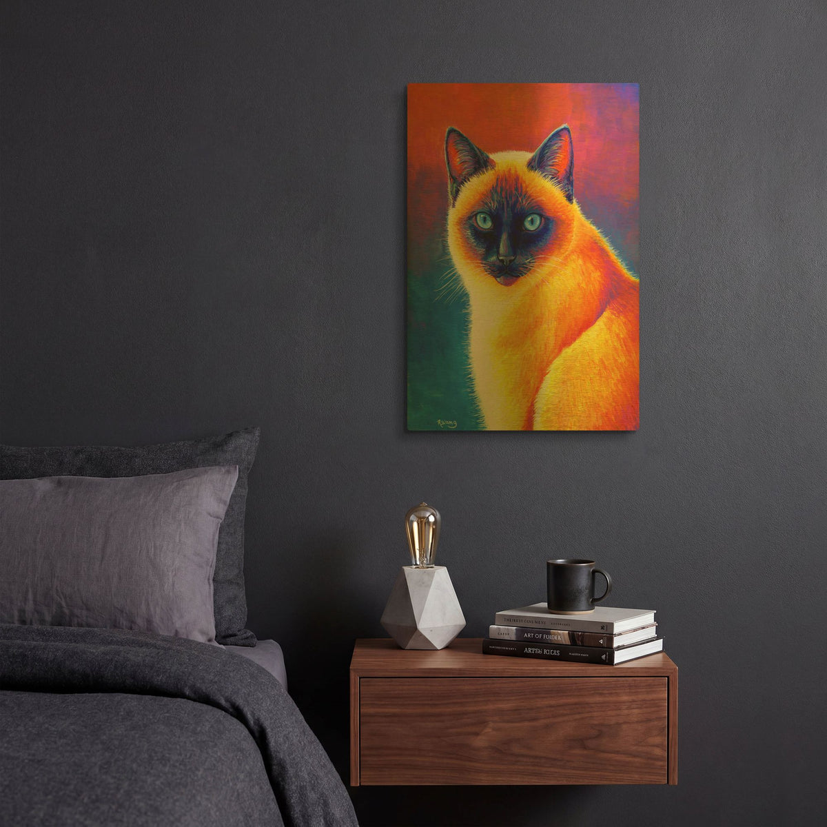 'Colorful Siamese Cat' By Rebecca Wang Art Gold Metal Wall Art