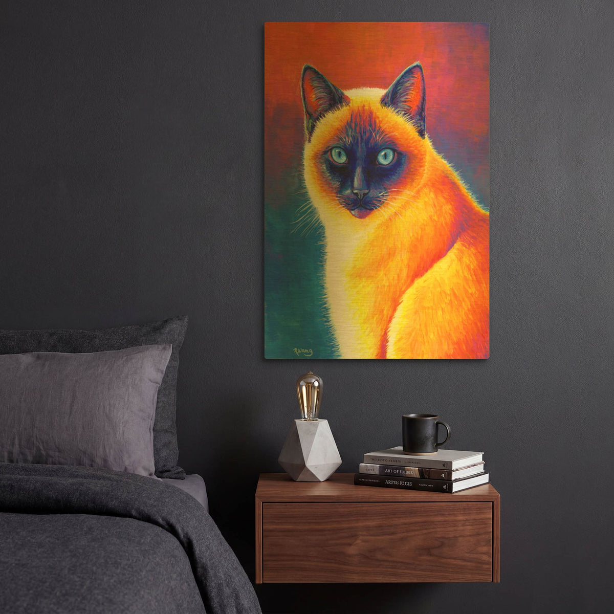 'Colorful Siamese Cat' By Rebecca Wang Art Gold Metal Wall Art