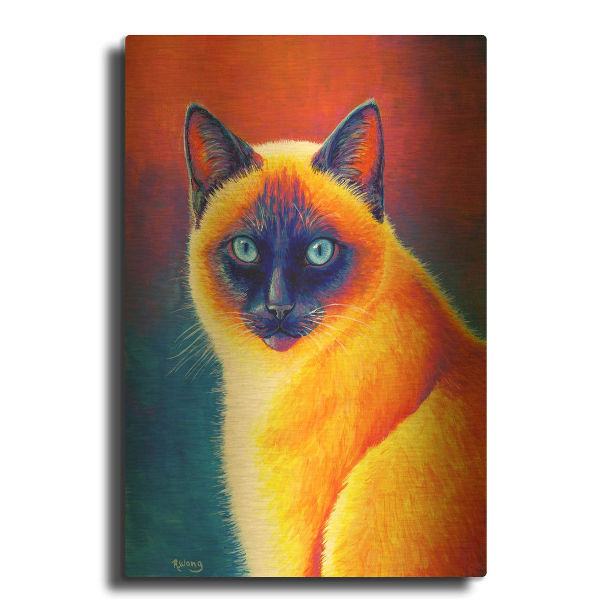'Colorful Siamese Cat' By Rebecca Wang Art Gold Metal Wall Art