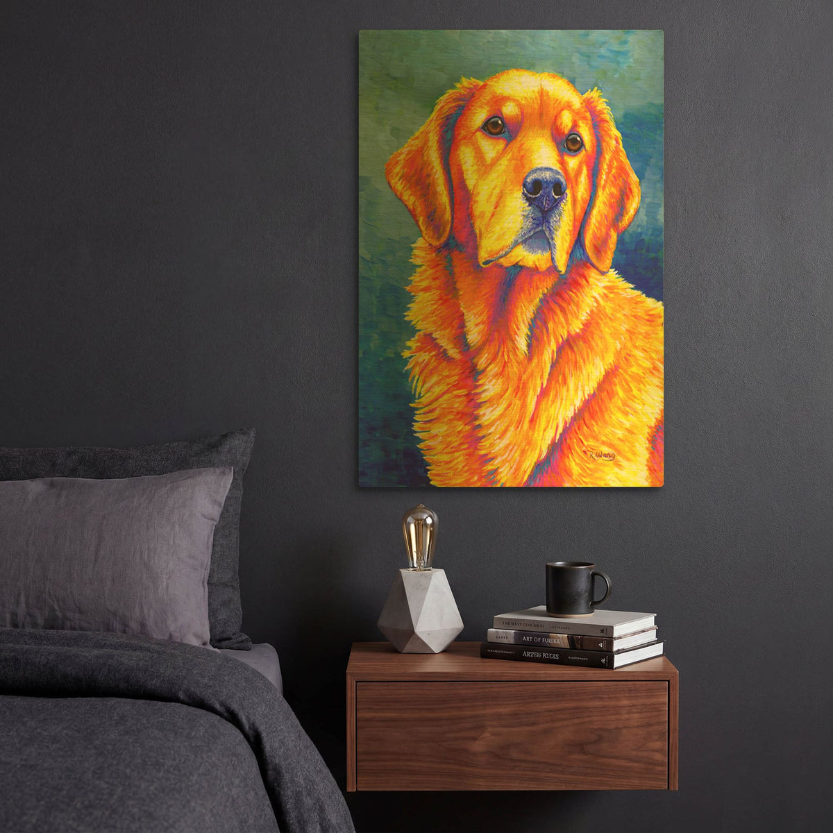 'Golden Retriever' By Rebecca Wang Art Gold Metal Wall Art