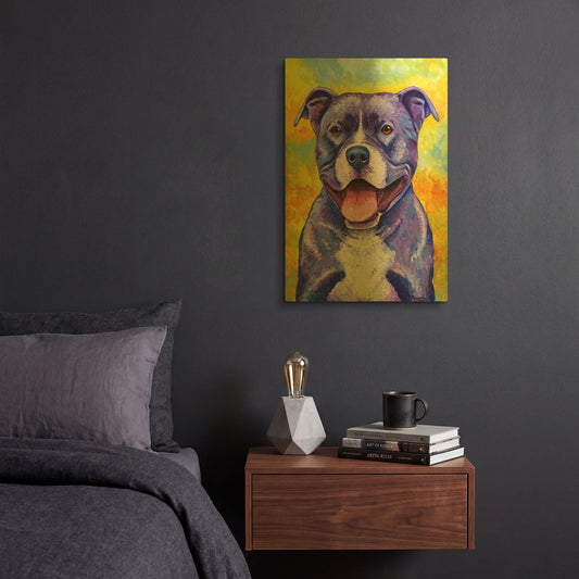 'Peppy Purple Pitbull' By Rebecca Wang Art Gold Metal Wall Art