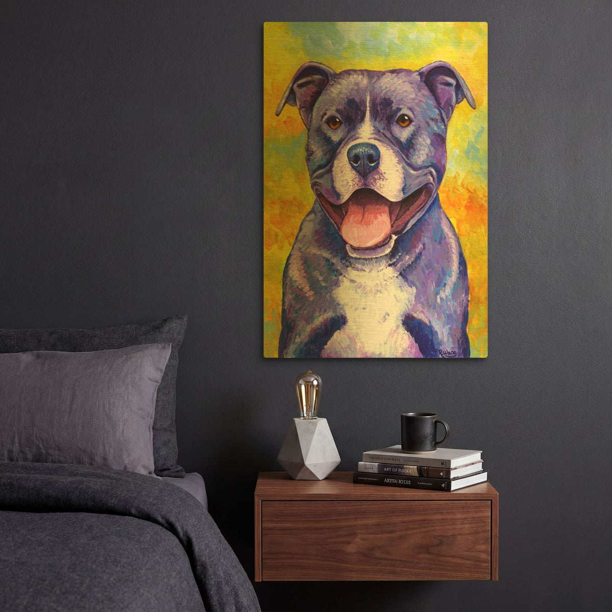 'Peppy Purple Pitbull' By Rebecca Wang Art Gold Metal Wall Art