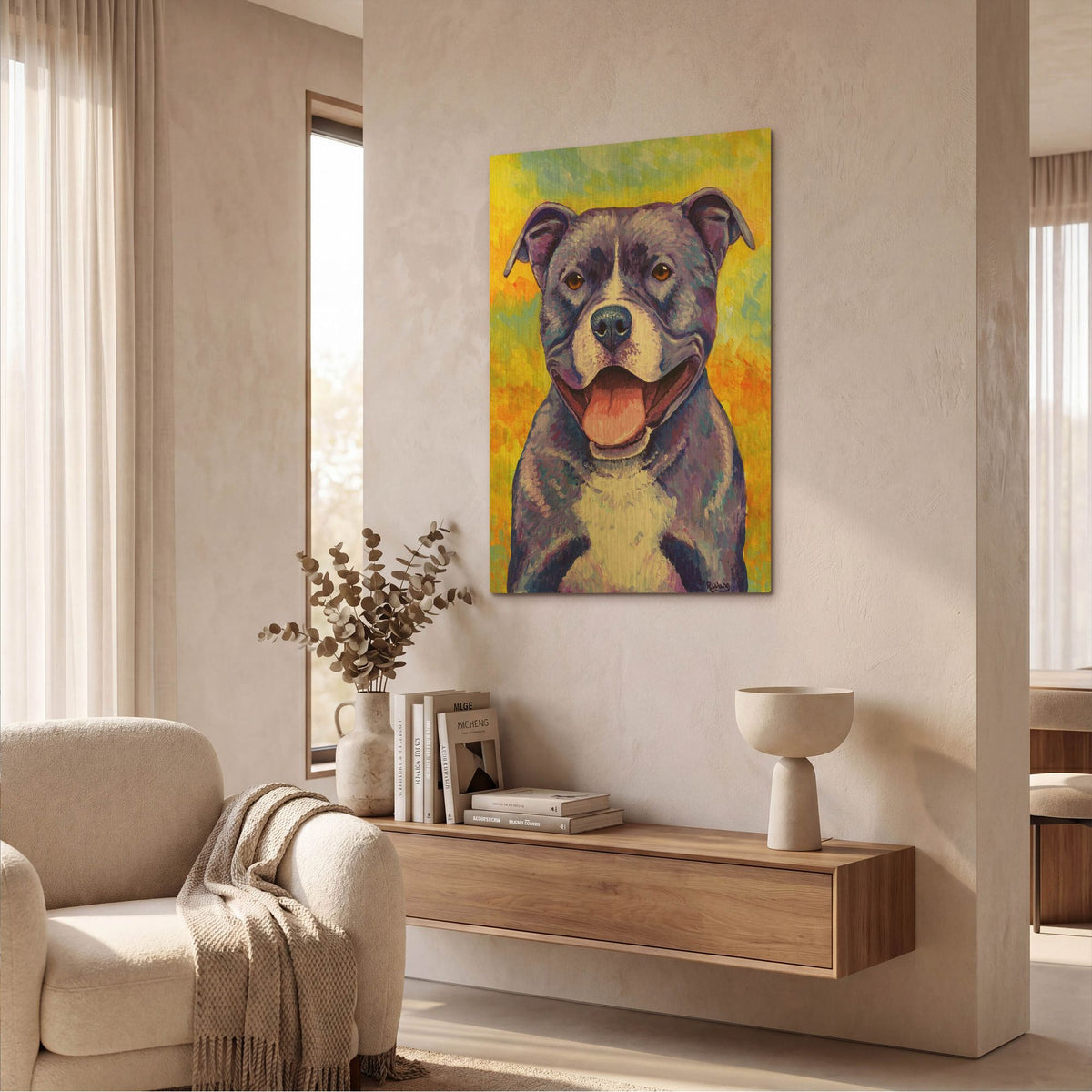 'Peppy Purple Pitbull' By Rebecca Wang Art Gold Metal Wall Art