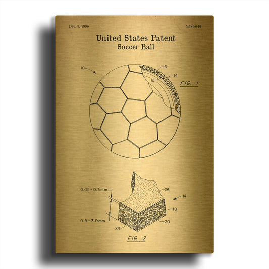 'Soccer Ball Blueprint Patent Parchment' By LUXE Gold Metal Wall Art