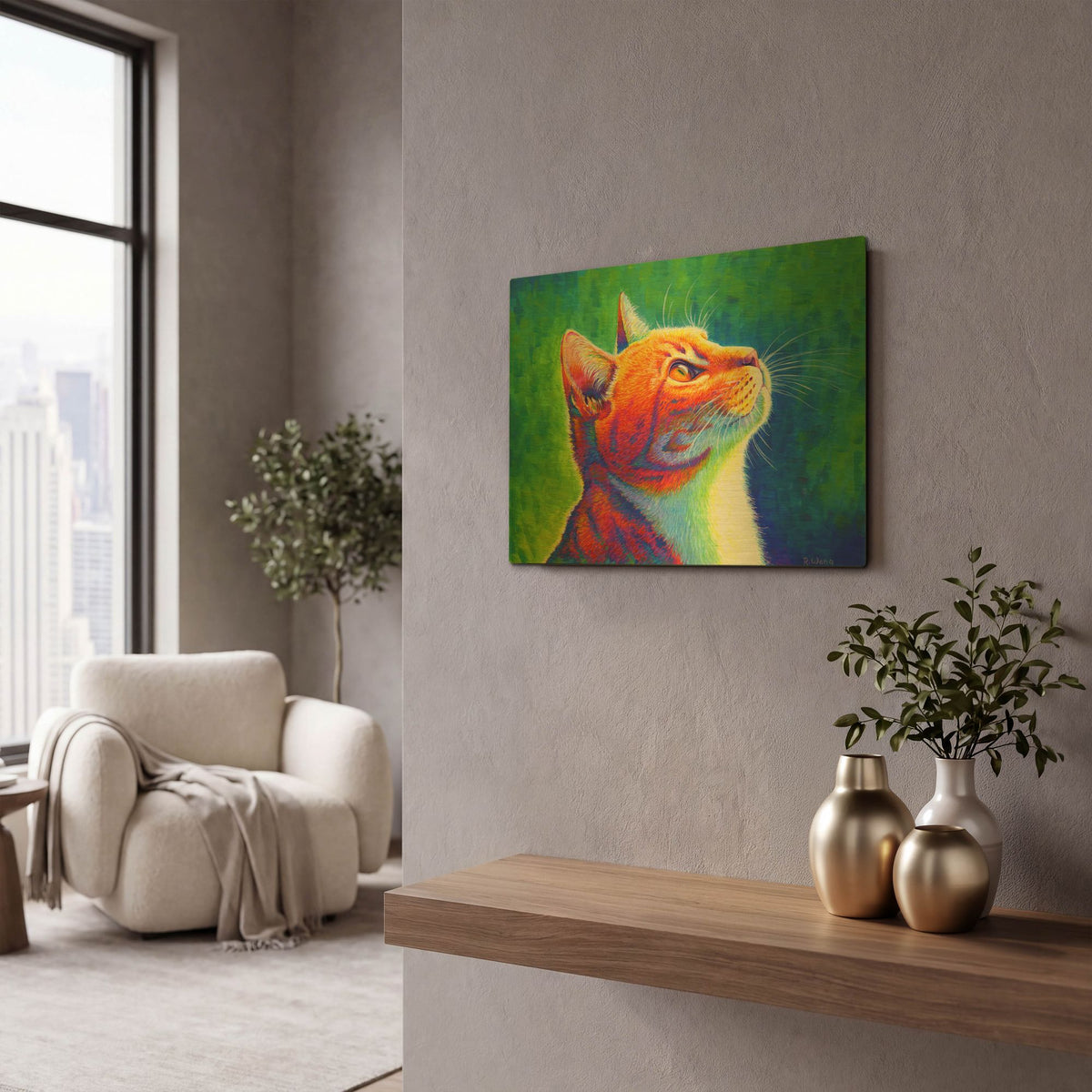 'Rainbow Cat' By Rebecca Wang Art Gold Metal Wall Art