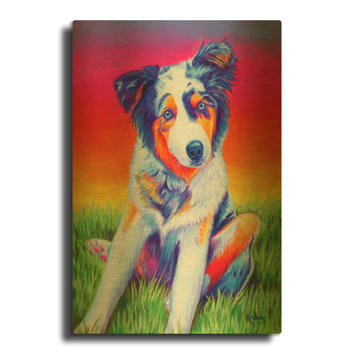 'Blue Merle Aussie Puppy' By Rebecca Wang Art Gold Metal Wall Art