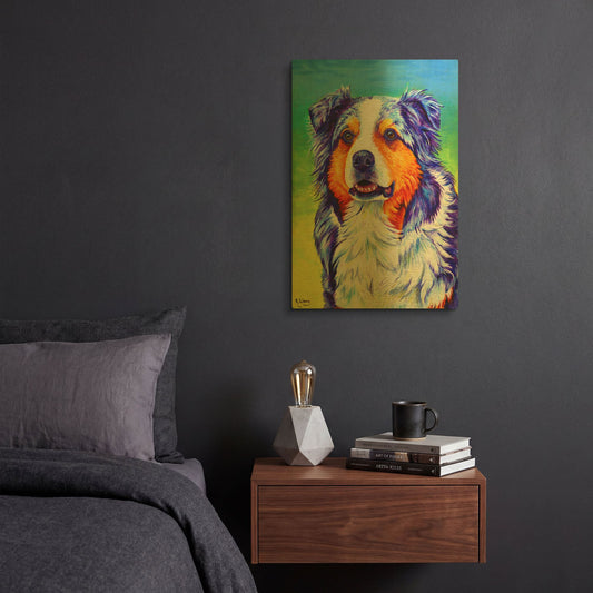 'Blue Merle Australian Shepherd' By Rebecca Wang Art Gold Metal Wall Art