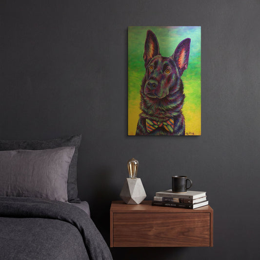 'Colorful Black German Shepherd' By Rebecca Wang Art Gold Metal Wall Art