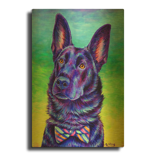 'Colorful Black German Shepherd' By Rebecca Wang Art Gold Metal Wall Art