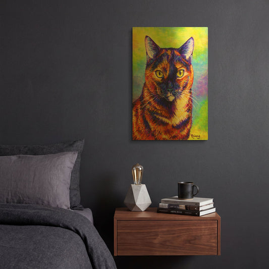 'Colorful Tortoiseshell Cat' By Rebecca Wang Art Gold Metal Wall Art