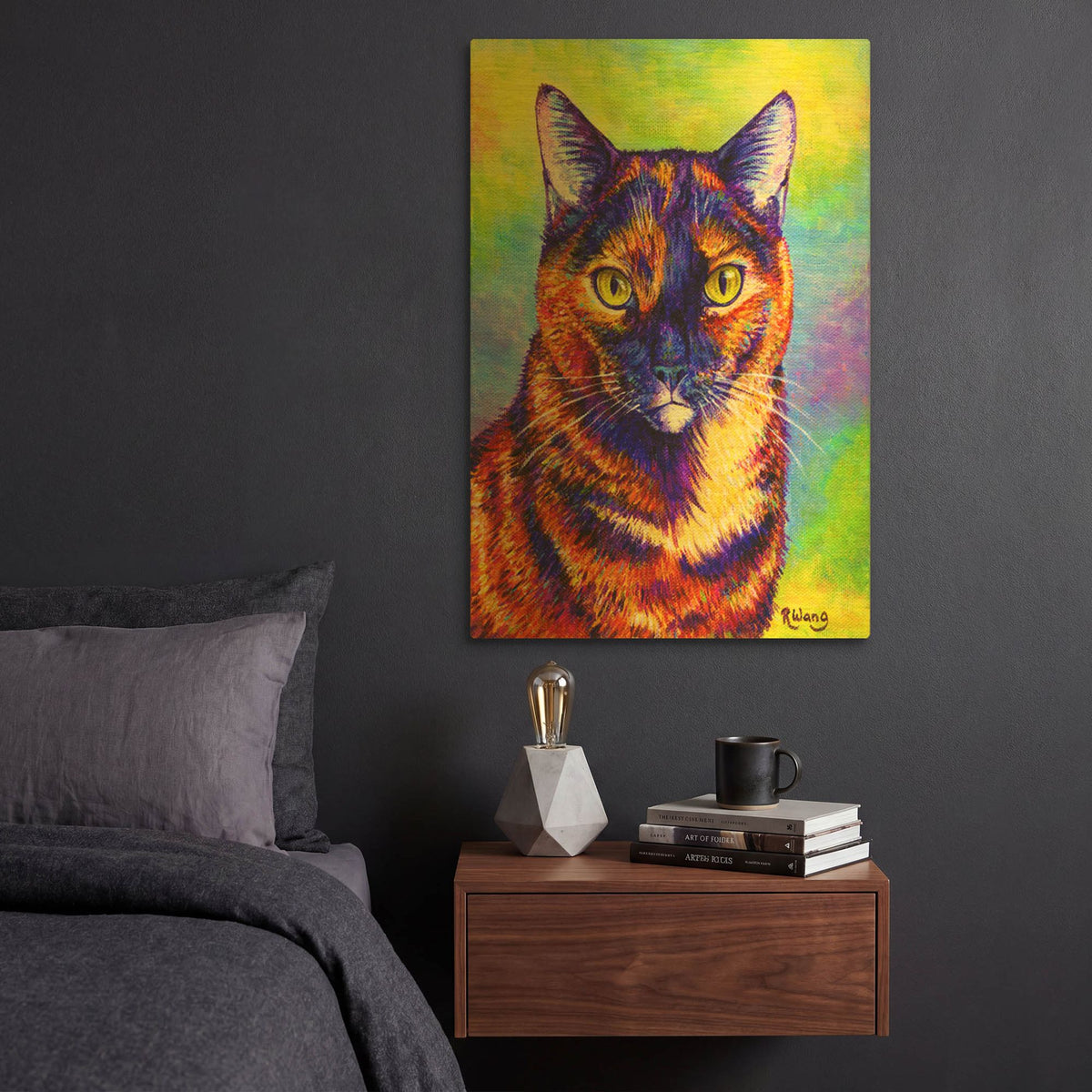 'Colorful Tortoiseshell Cat' By Rebecca Wang Art Gold Metal Wall Art