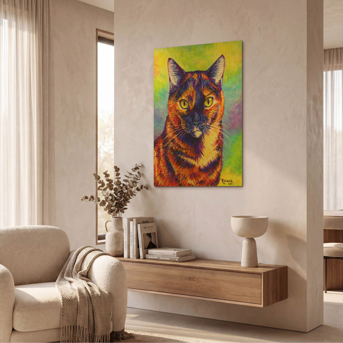 'Colorful Tortoiseshell Cat' By Rebecca Wang Art Gold Metal Wall Art