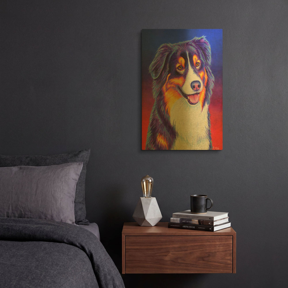 'Colorful Triolor Australian Shepherd' By Rebecca Wang Art Gold Metal Wall Art