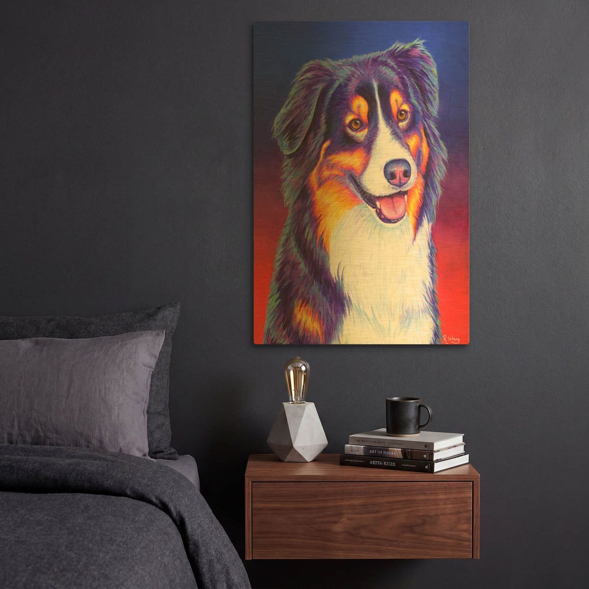 'Colorful Triolor Australian Shepherd' By Rebecca Wang Art Gold Metal Wall Art