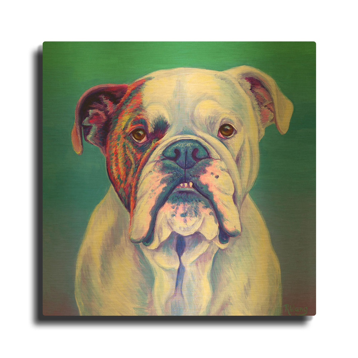 'Cute English Bulldog' By Rebecca Wang Art Gold Metal Wall Art