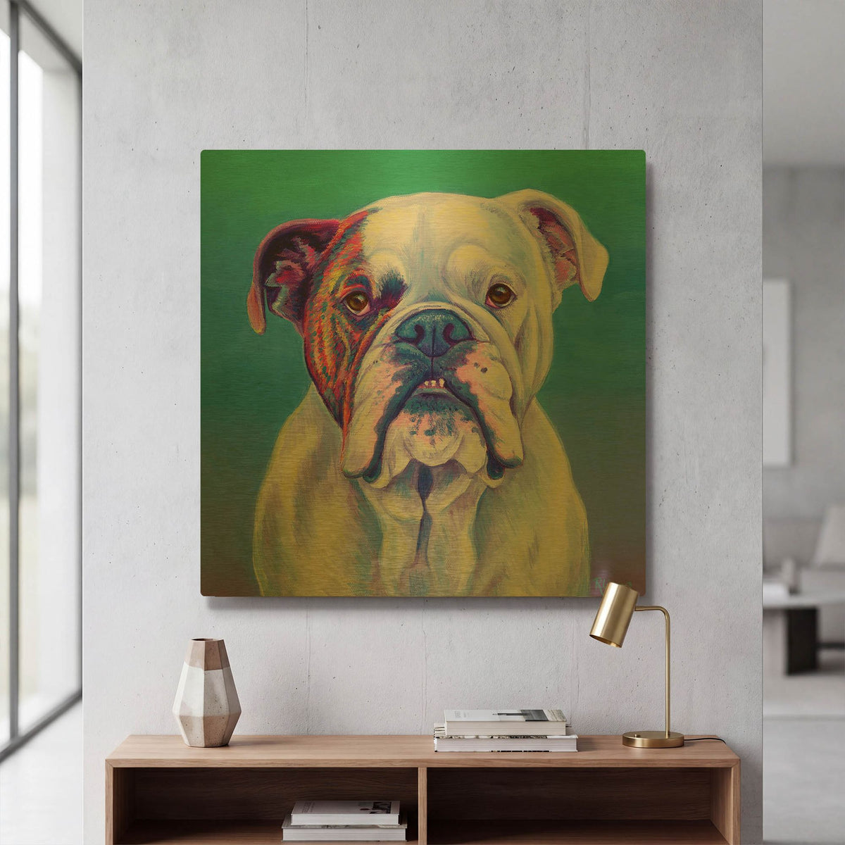 'Cute English Bulldog' By Rebecca Wang Art Gold Metal Wall Art
