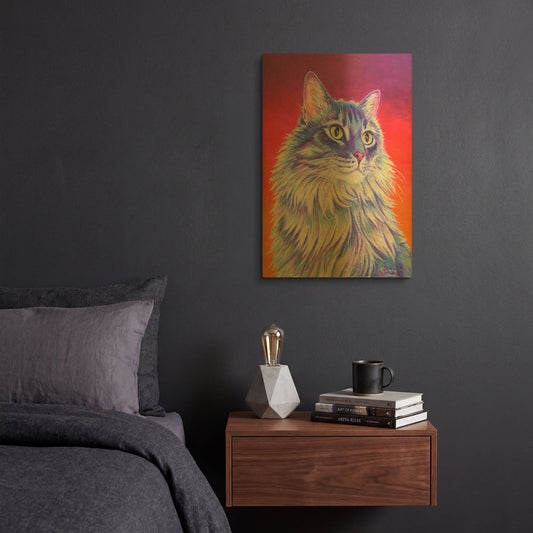'Longhaired Purple Tabby Cat' By Rebecca Wang Art Gold Metal Wall Art