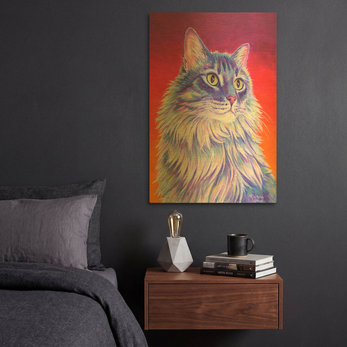 'Longhaired Purple Tabby Cat' By Rebecca Wang Art Gold Metal Wall Art