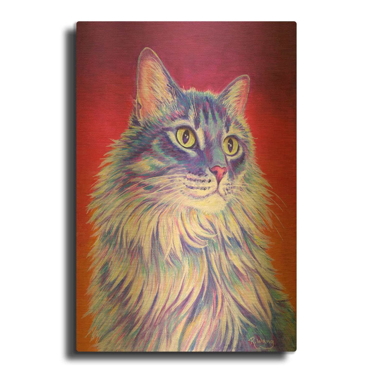 'Longhaired Purple Tabby Cat' By Rebecca Wang Art Gold Metal Wall Art