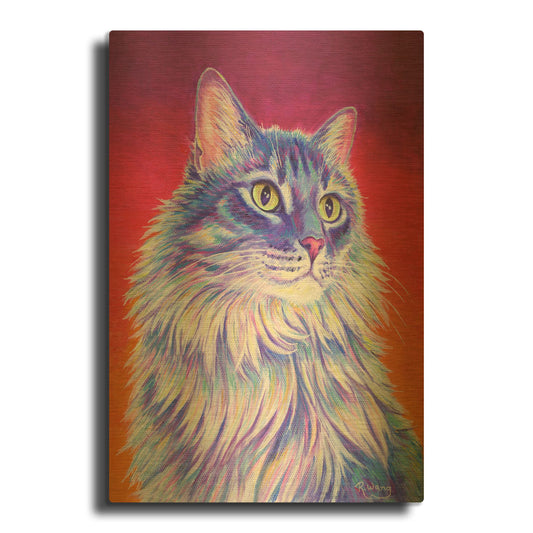 'Longhaired Purple Tabby Cat' By Rebecca Wang Art Gold Metal Wall Art