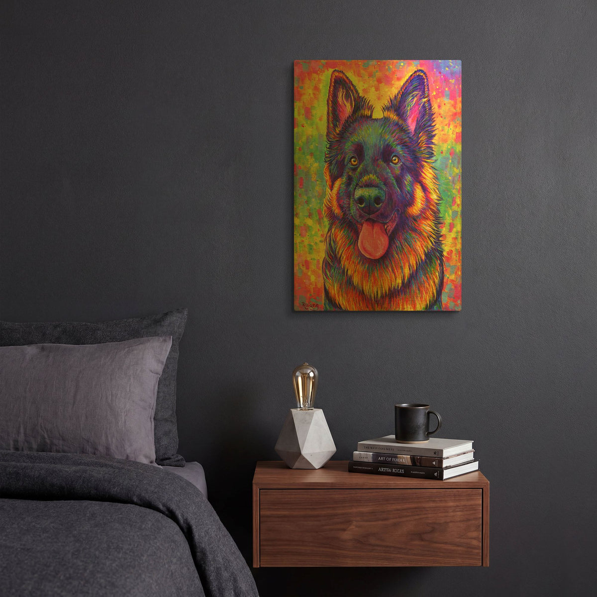 'Psychedelic German Shepherd' By Rebecca Wang Art Gold Metal Wall Art