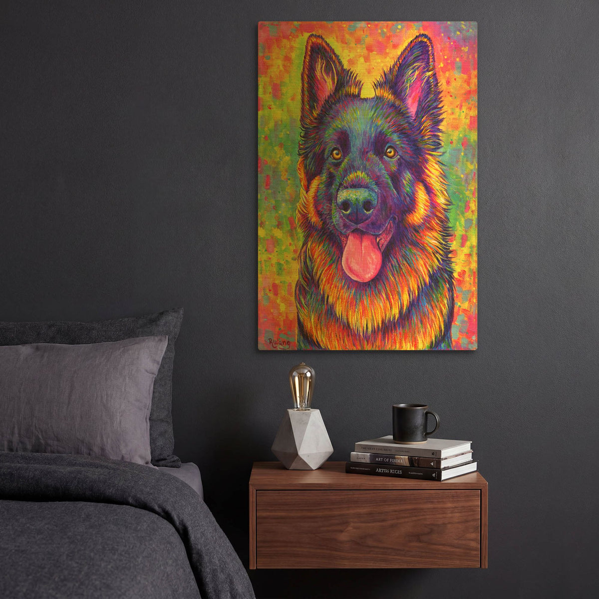 'Psychedelic German Shepherd' By Rebecca Wang Art Gold Metal Wall Art