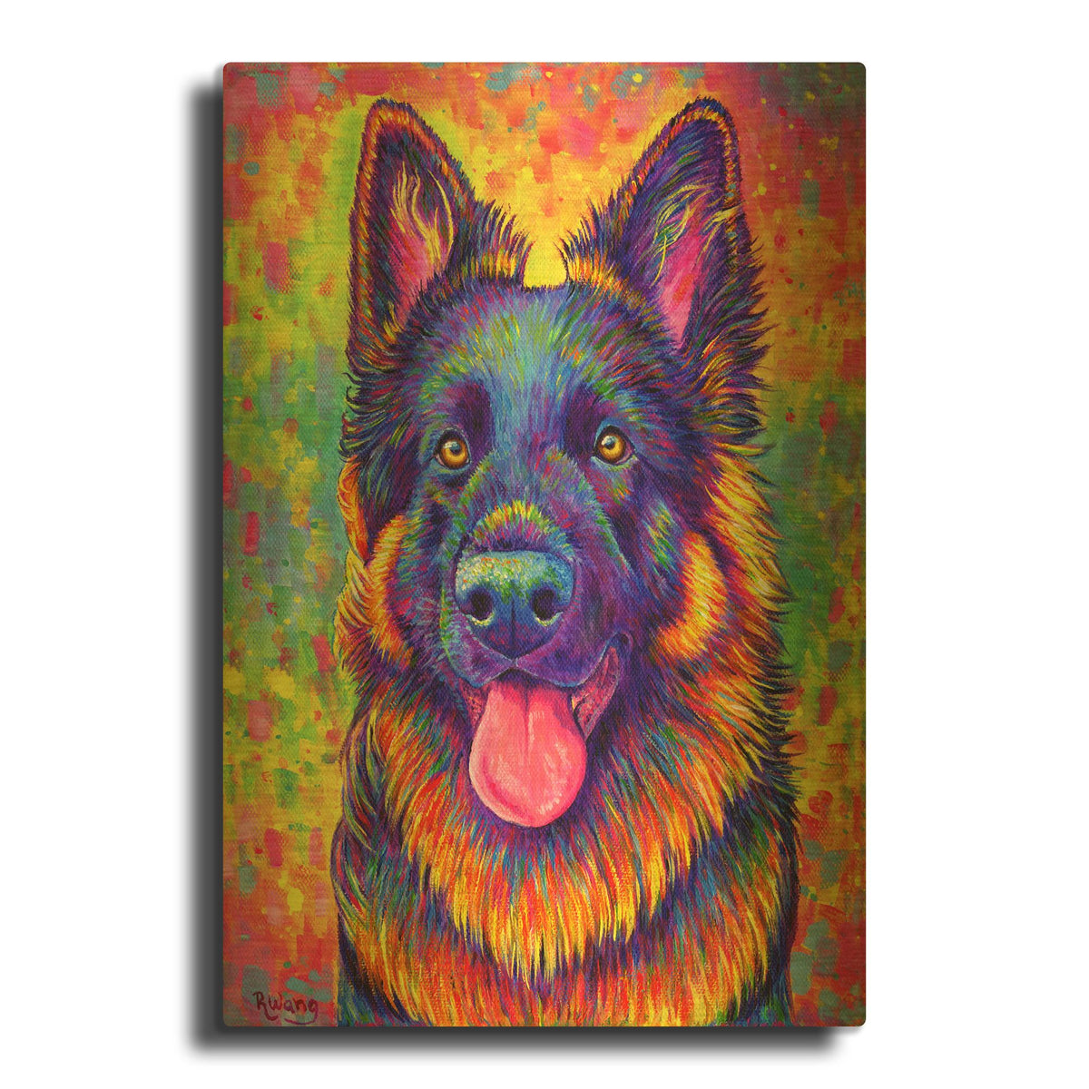 'Psychedelic German Shepherd' By Rebecca Wang Art Gold Metal Wall Art