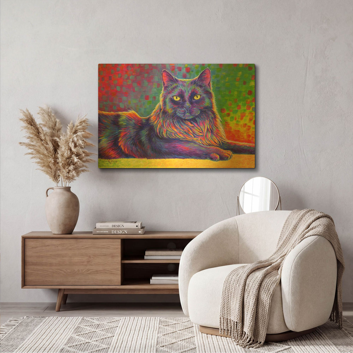 'Psychedelic Rainbow Black Cat' By Rebecca Wang Art Gold Metal Wall Art