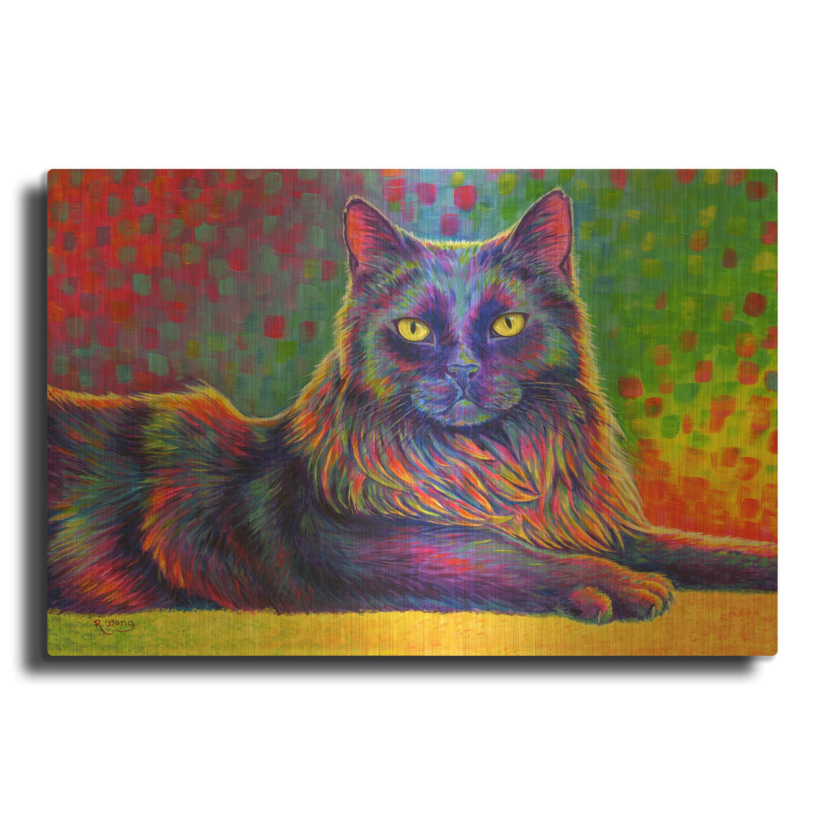 'Psychedelic Rainbow Black Cat' By Rebecca Wang Art Gold Metal Wall Art
