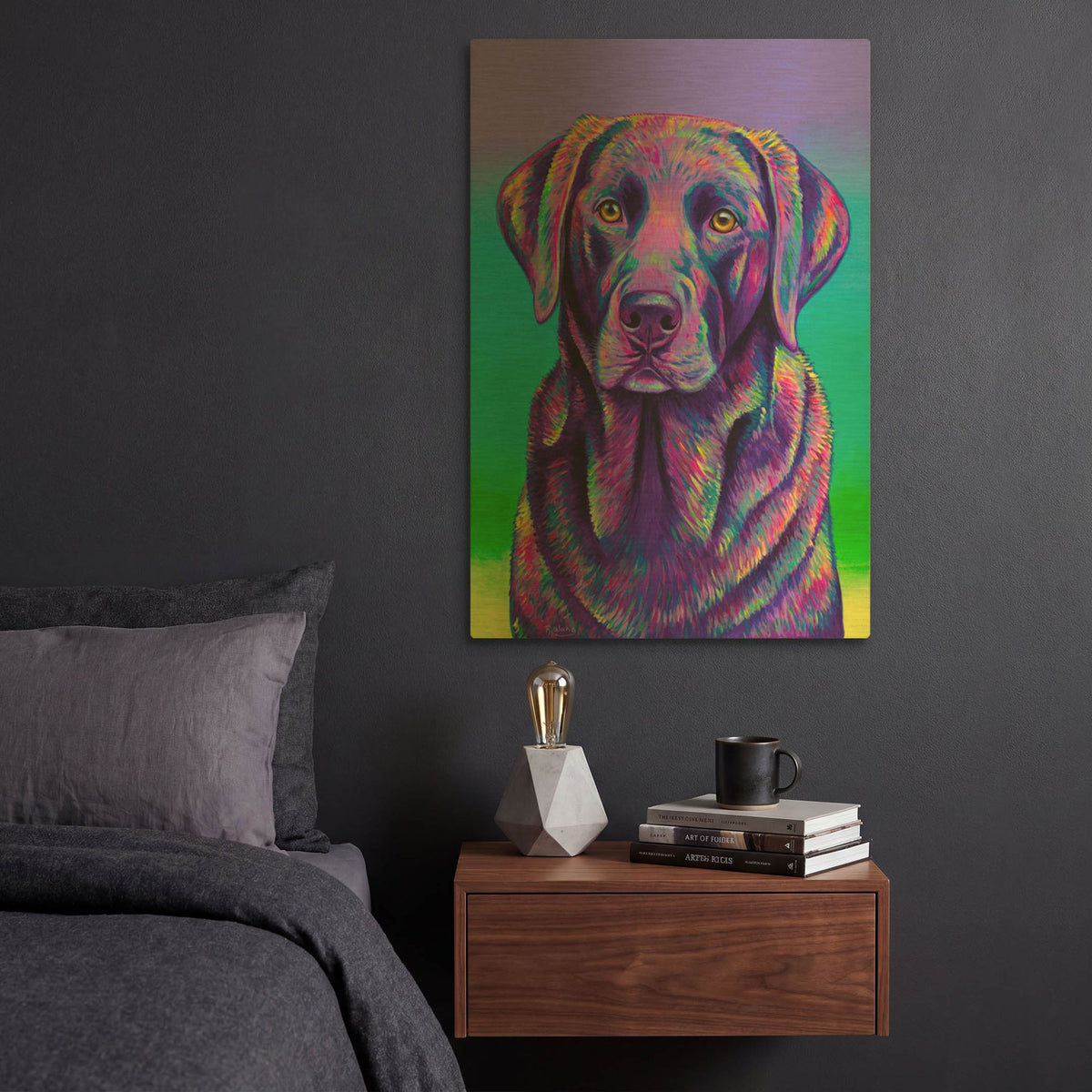 'Purple Chocolate Labrador Retriever' By Rebecca Wang Art Gold Metal Wall Art