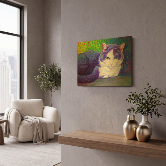 'Purple Tuxedo Cat' By Rebecca Wang Art Gold Metal Wall Art