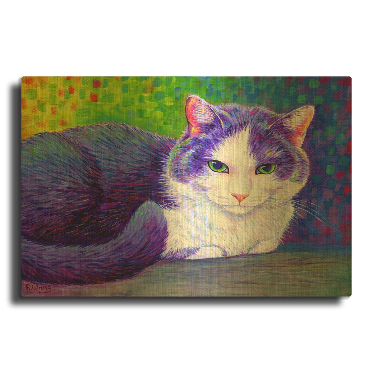 'Purple Tuxedo Cat' By Rebecca Wang Art Gold Metal Wall Art