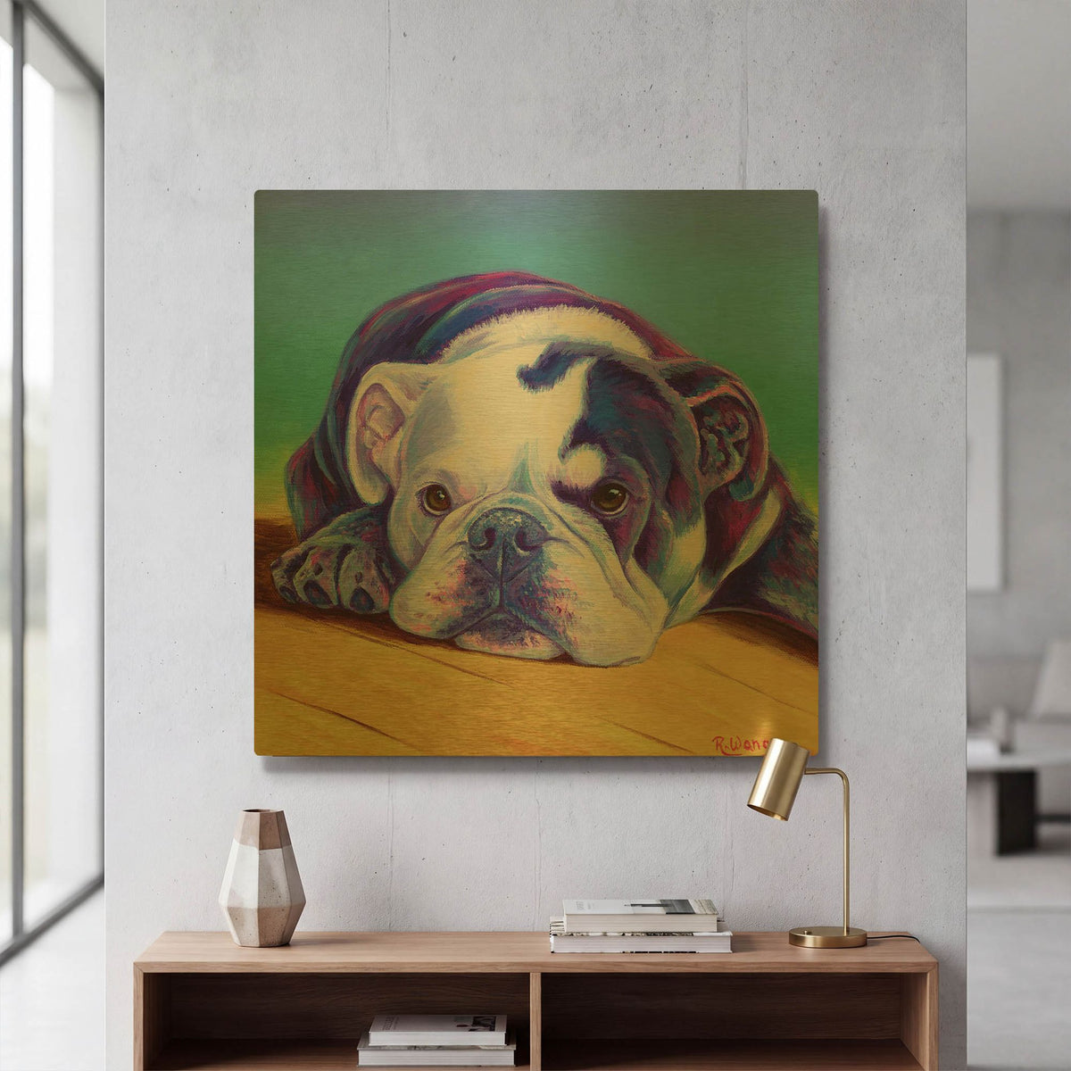 'Sweet English Bulldog' By Rebecca Wang Art Gold Metal Wall Art