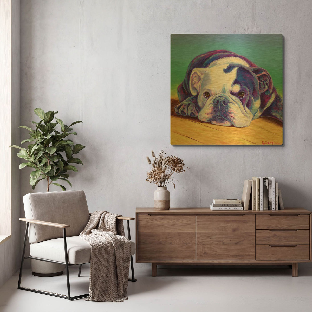 'Sweet English Bulldog' By Rebecca Wang Art Gold Metal Wall Art