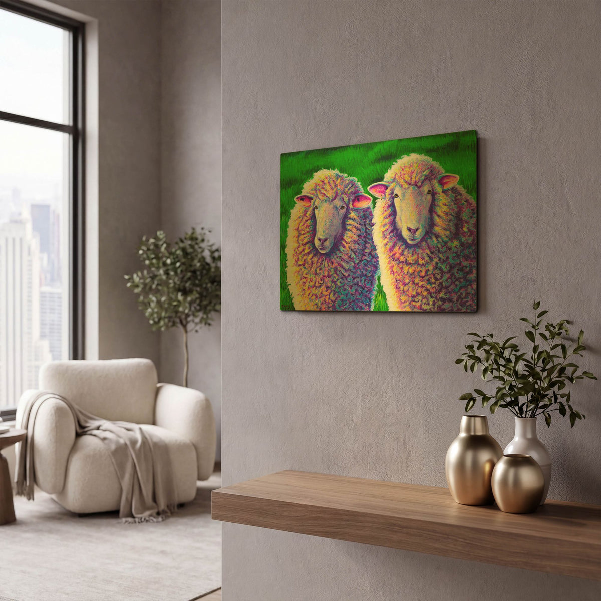 'Two Colorful Sheep' By Rebecca Wang Art Gold Metal Wall Art