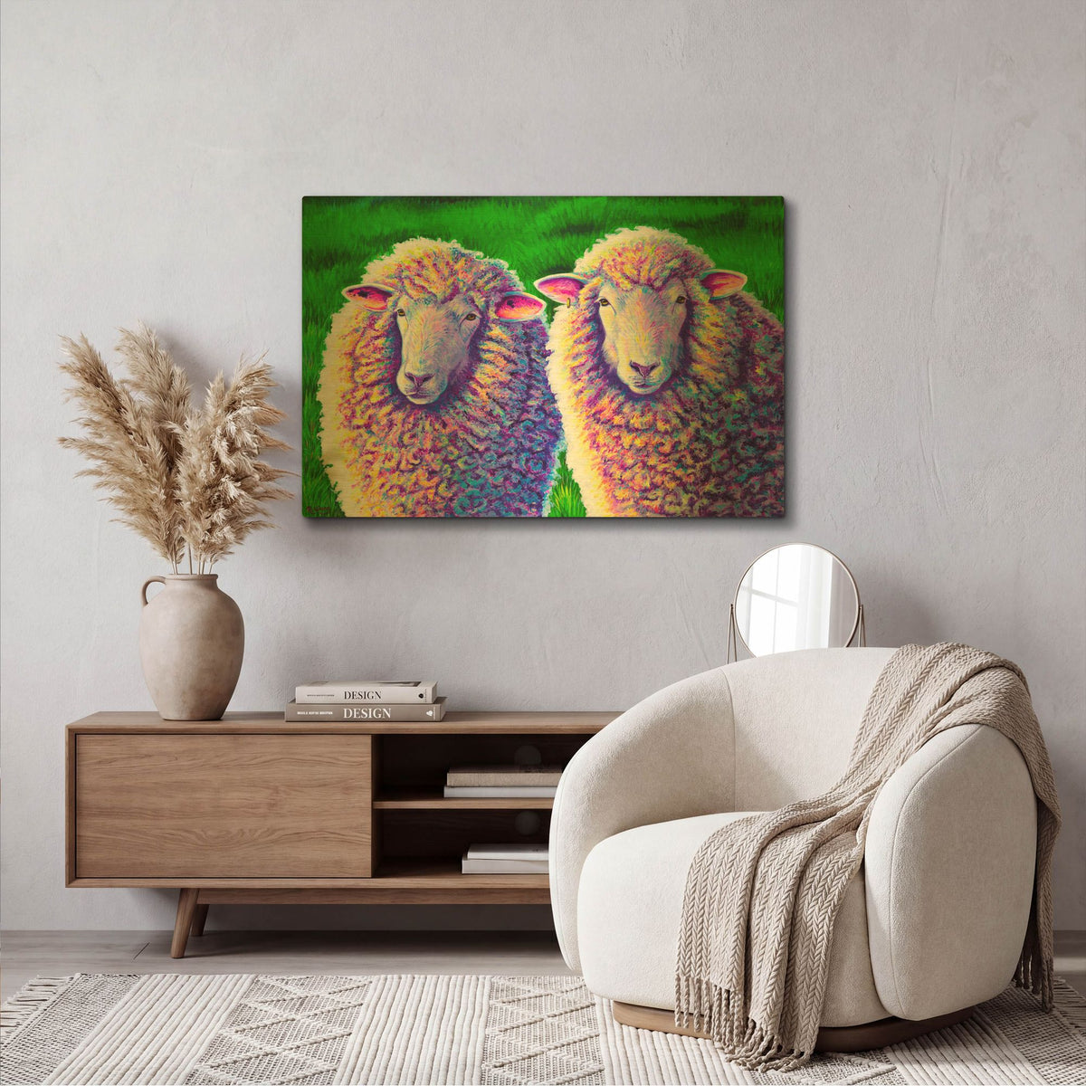'Two Colorful Sheep' By Rebecca Wang Art Gold Metal Wall Art