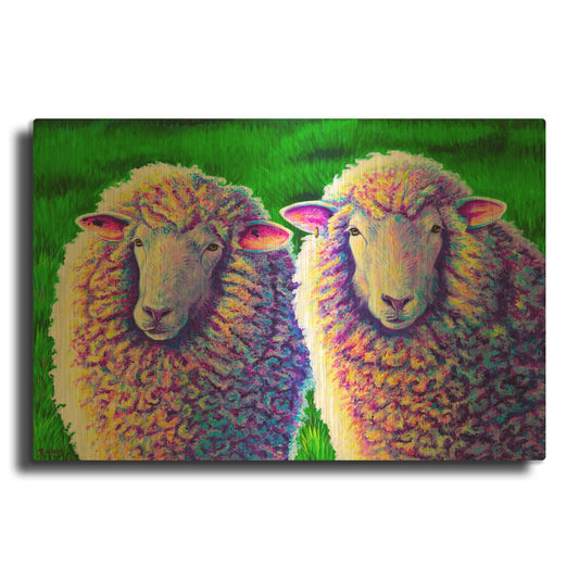 'Two Colorful Sheep' By Rebecca Wang Art Gold Metal Wall Art