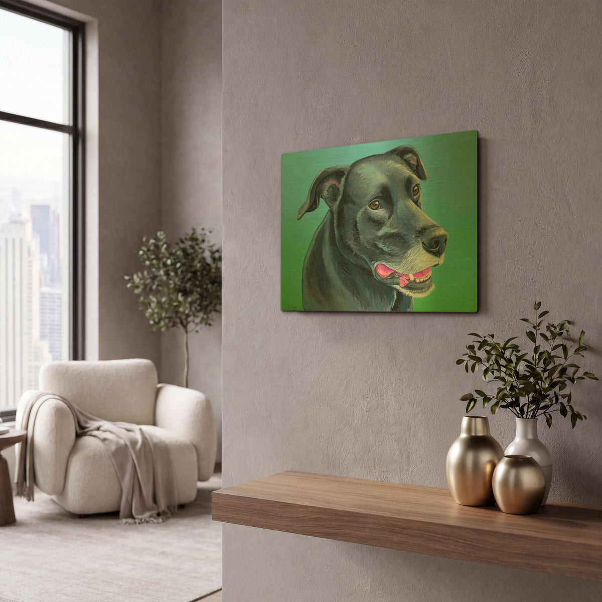 'Black Lab Mix' By Rebecca Wang Art Gold Metal Wall Art