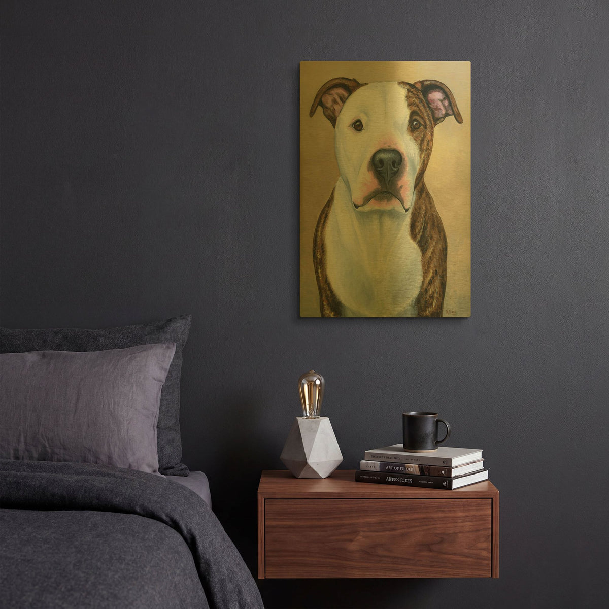 'Brindle and White Pitbull Terrier' By Rebecca Wang Art Gold Metal Wall Art