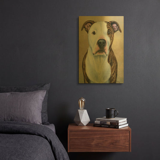 'Brindle and White Pitbull Terrier' By Rebecca Wang Art Gold Metal Wall Art