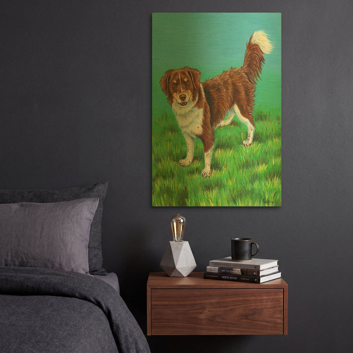 'Brown and White Dog' By Rebecca Wang Art Gold Metal Wall Art