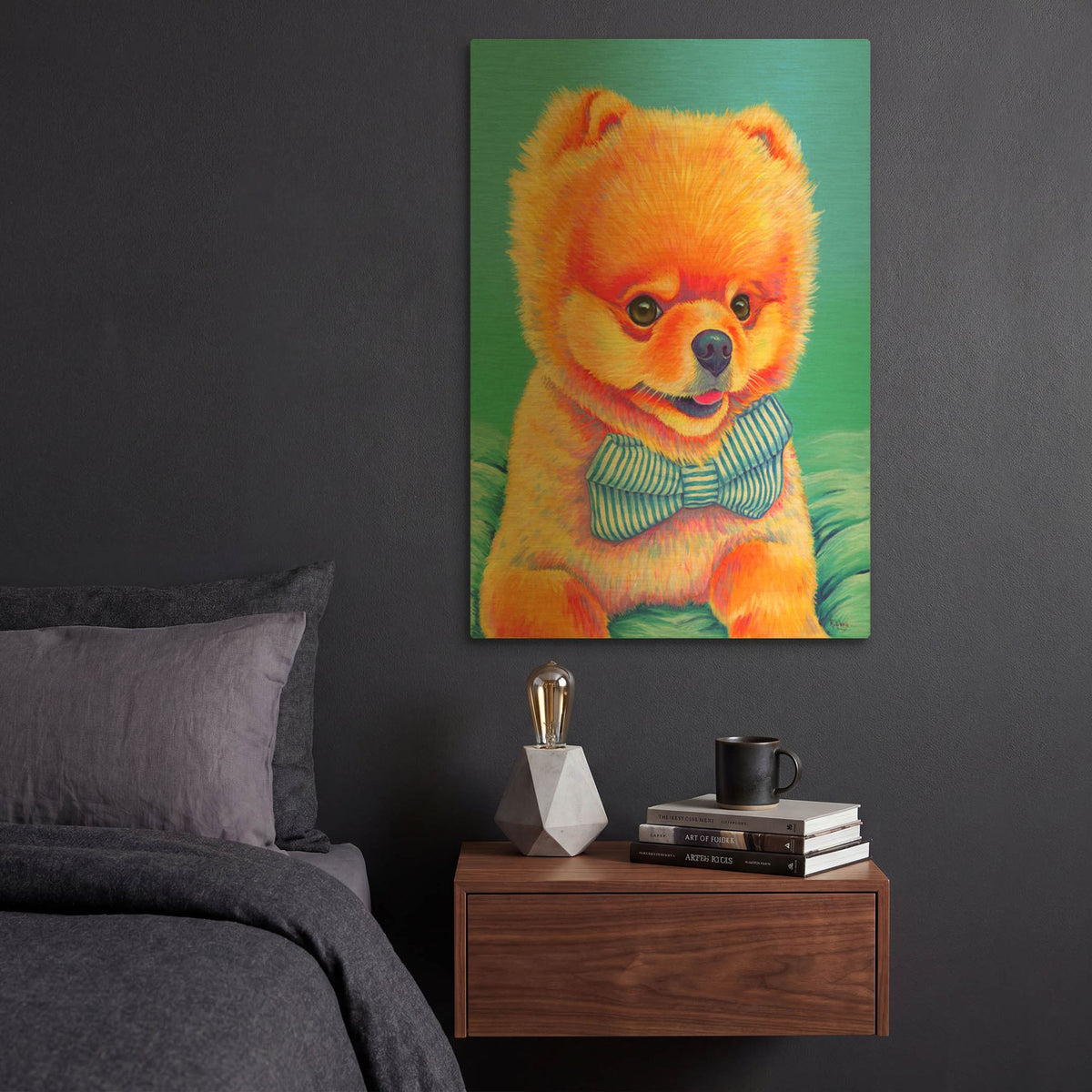 'Cute Pomeranian with Bow Tie' By Rebecca Wang Art Gold Metal Wall Art