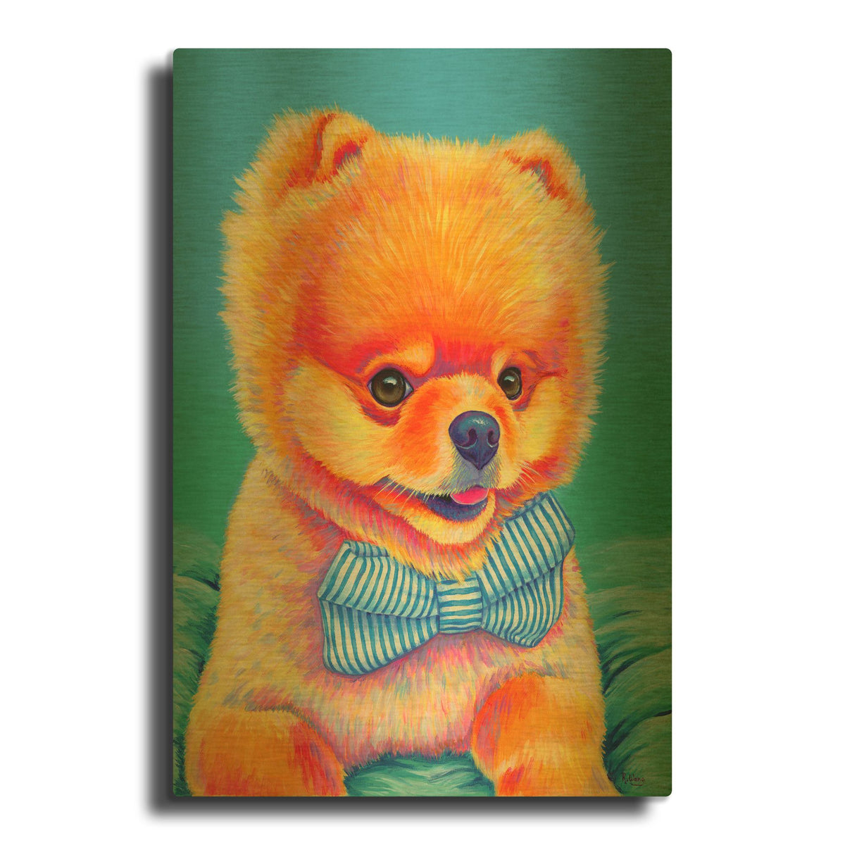 'Cute Pomeranian with Bow Tie' By Rebecca Wang Art Gold Metal Wall Art
